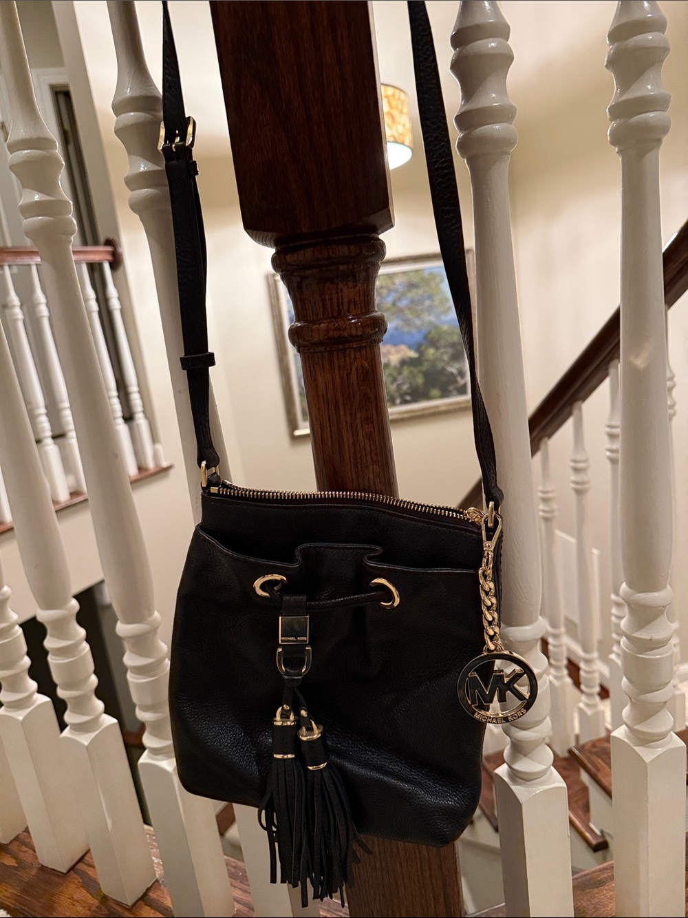 Michael Kors Black Leather Crossbody Bag with Gold Hardware